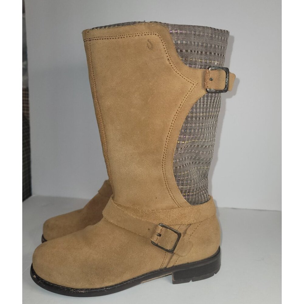 OLUKAI Pa’ia Textile/Suede‎ Boots Mid Calf Harness Pull On Brown Purple sz 5